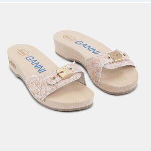 NEW GANNI x Dr. Scholl’s Sandals Flower Apple Blossom Slides Wooden Plat…